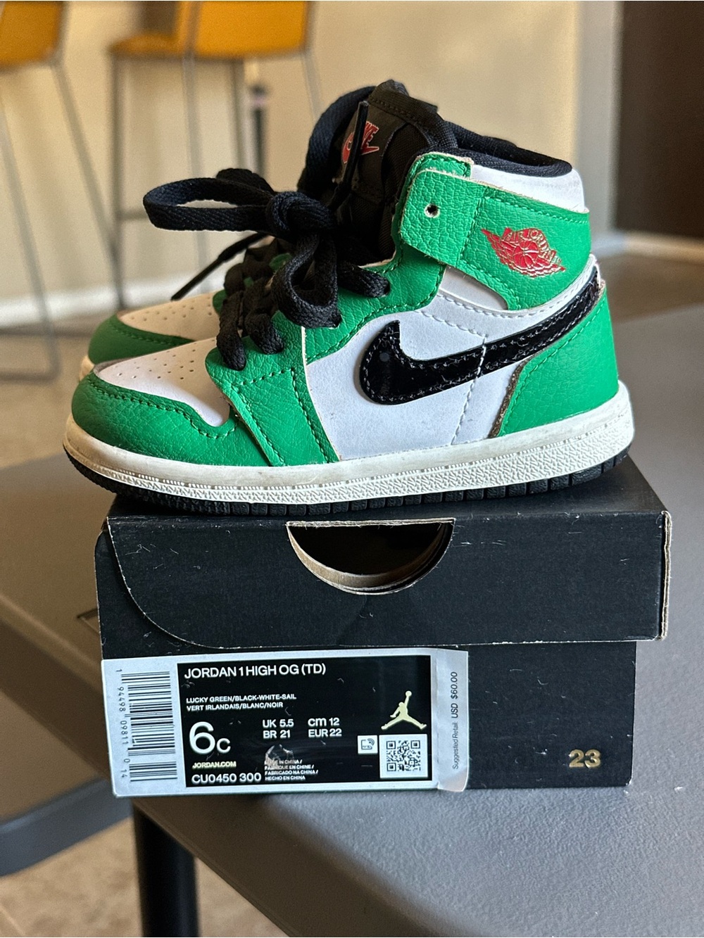 Air Jordan 1 High OG Lucky Green Toddler 6C + OG Box